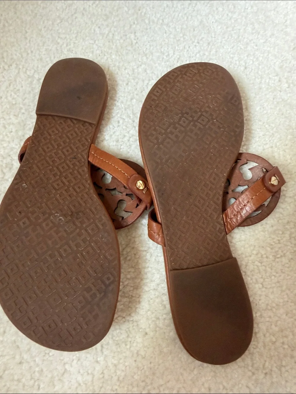 Tory Burch Miller Logo Thong Sandals in Cognac Brown